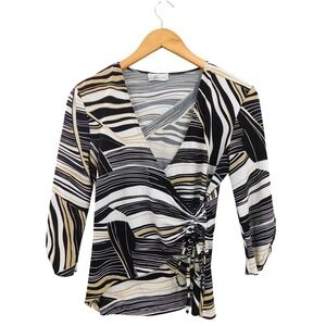 VTG Byer California Abstract Print Wrap Top 3/4 Sleeve Blouse‎ Y2K 90s